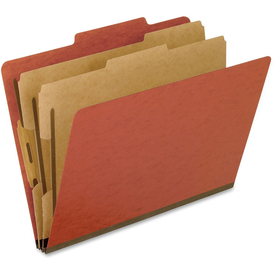 Pendaflex 2/5 Tab Cut Letter Classification Folder - 8 1/2" x 11" - 2" Expansion - 4 Fastener - 2" for Folder, 1" for Divider - 2 Divider - 25 pt. - Pressboard, Tyvek - Red - Reinforced Gusset, Moisture Resistant, Dirt Resistant, Acid-free - 65% Recycl...