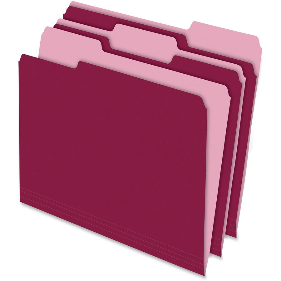 Pendaflex 1/3 Tab Cut Letter Top Tab File Folder - 8 1/2" x 11" - Top Tab Location - Assorted Tab Position - 11 pt. - 1 Plys - Burgundy - Acid-free - 10% Recycled - 100 / Box