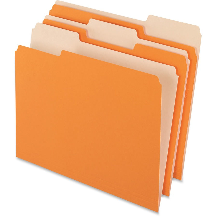 Pendaflex 1/3 Tab Cut Letter Top Tab File Folder - 8 1/2" x 11" - Top Tab Location - Assorted Tab Position - 11 pt. - 1 Plys - Orange - Acid-free - 10% Recycled - 100 / Box