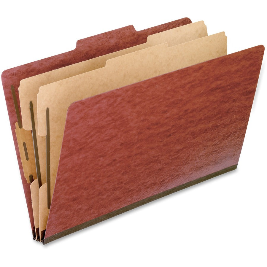 Pendaflex 2/5 Tab Cut Legal Classification Folder - 8 1/2" x 14" - 2" Expansion - 4 Fastener - 2" for Folder, 1" for Divider - 2 Divider - 25 pt. - Pressboard, Tyvek - Red - Reinforced Gusset, Moisture Resistant, Dirt Resistant, Acid-free - 65% Recycle...