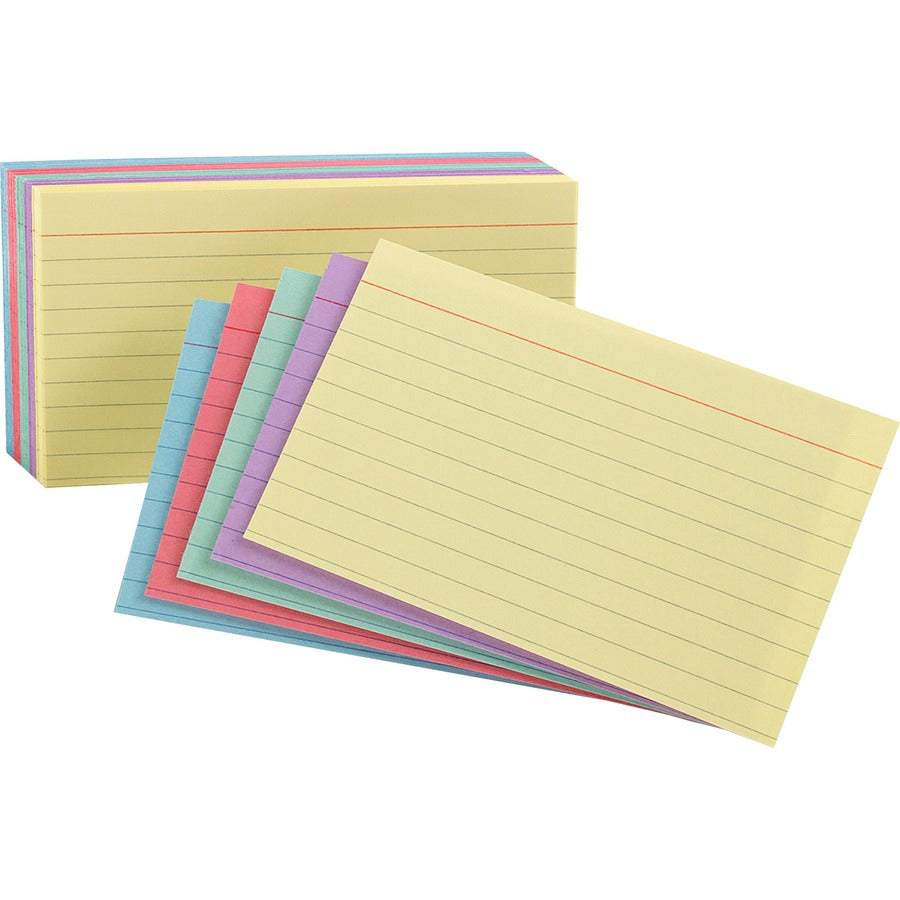 Oxford Ruled Rainbow Pack Index Cards - 5" x 8" - Sustainable Forestry Initiative (SFI) - Acid-free - Cherry, Blue, Green, Canary, Violet - 100 / Pack