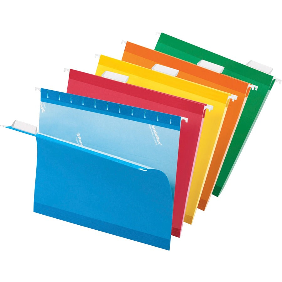 Pendaflex 1/5 Tab Cut Letter Hanging Folder - 8 1/2" x 11" - Blue, Red, Orange, Yellow, Green - Reinforced - 10% Recycled - 25 / Box
