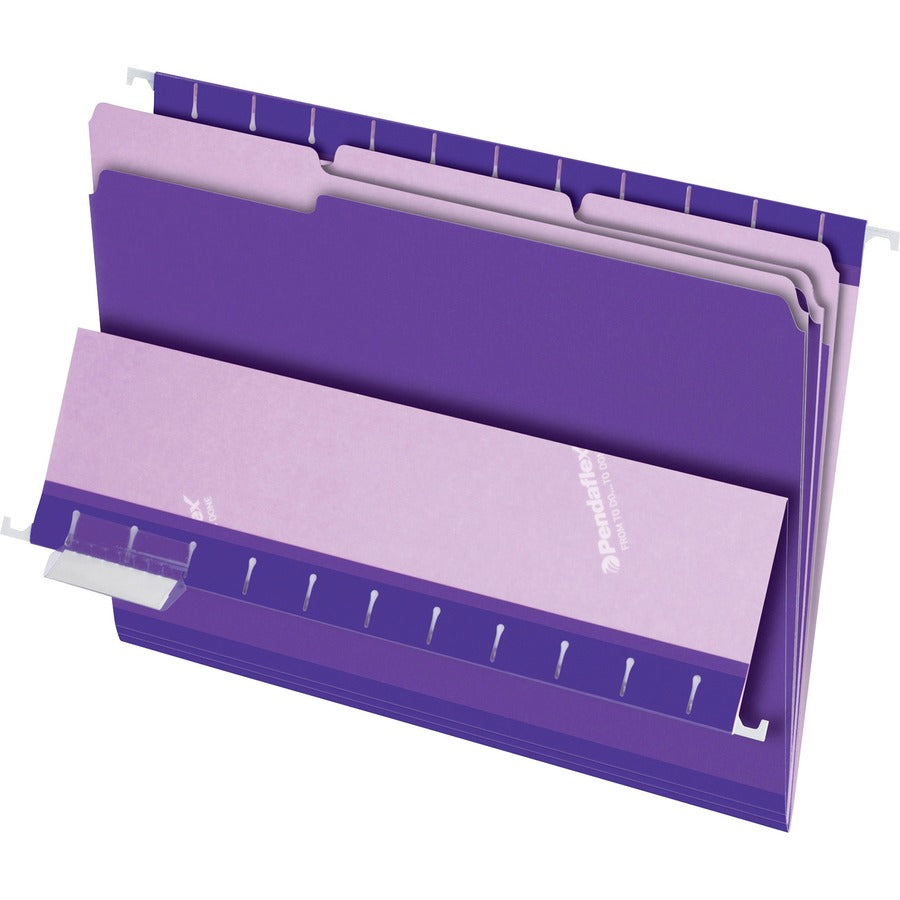 Pendaflex 1/3 Tab Cut Letter Top Tab File Folder - 8 1/2" x 11" - Violet - 10% Recycled - 100 / Box