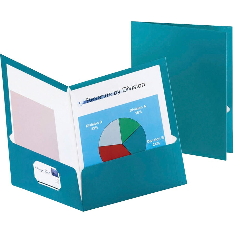 Oxford Letter Pocket Folder - 8 1/2" x 11" - 150 Sheets Capacity - 2 Internal Pocket - Teal - Die-cut, Metallic - 25 / Box