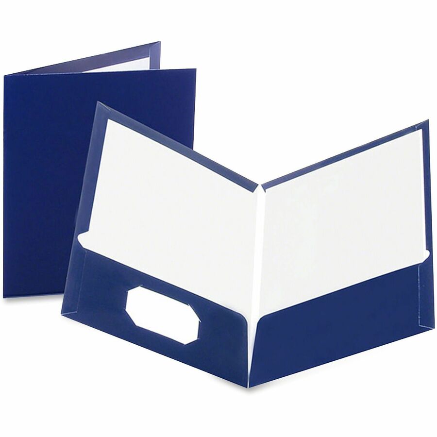 Oxford Showfolio Letter Pocket Folder - 8 1/2" x 11" - 100 Sheets Capacity - 2 Pocket - Paperboard - Dark Blue - High Gloss, Soil Resistant, Moisture Resistant, Die-cut, Laminated, Twin Pocket - 25 / Box