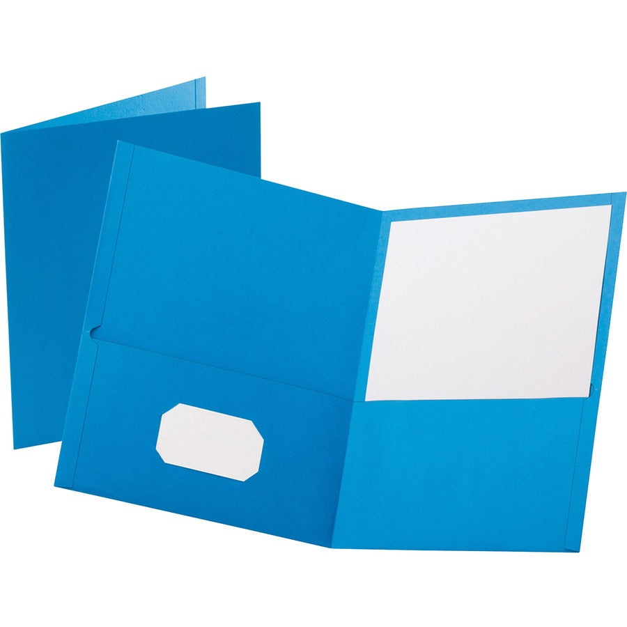 Oxford Letter Recycled Pocket Folder - 8 1/2" x 11" - 100 Sheets Capacity - 2 Internal Pocket - Leatherette - Light Blue - Turned Edge - 10% Recycled - 25 / Box