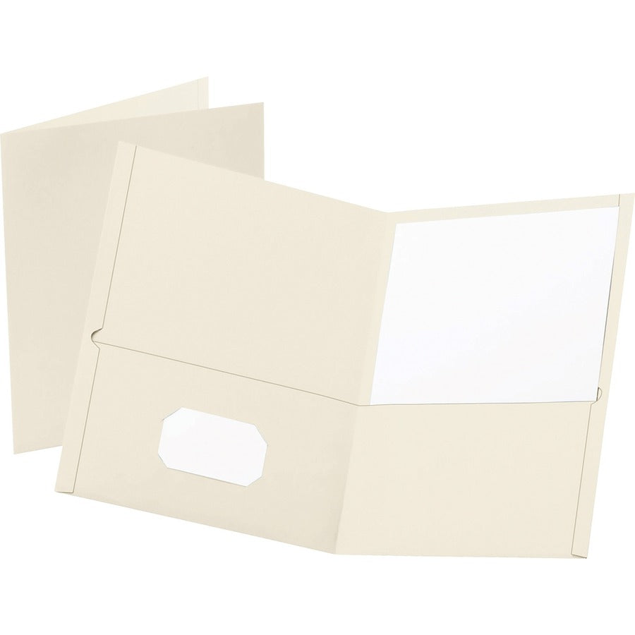 Oxford Letter Pocket Folder - 8 1/2" x 11" - 100 Sheets Capacity - 2 Internal Pocket - Leatherette - White - Turned Edge - 10% Recycled - 25 / Box