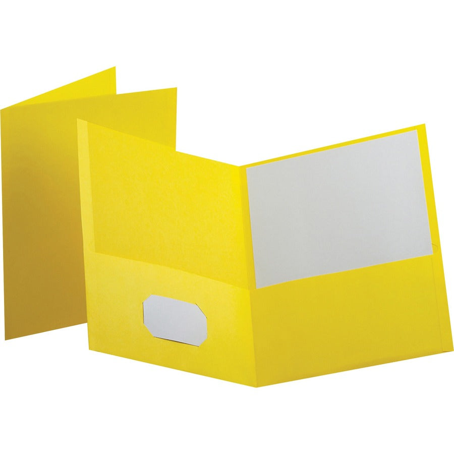 Oxford Letter Pocket Folder - 8 1/2" x 11" - 100 Sheets Capacity - 2 Internal Pocket - Leatherette - Yellow - Turned Edge - 10% Recycled - 25 / Box
