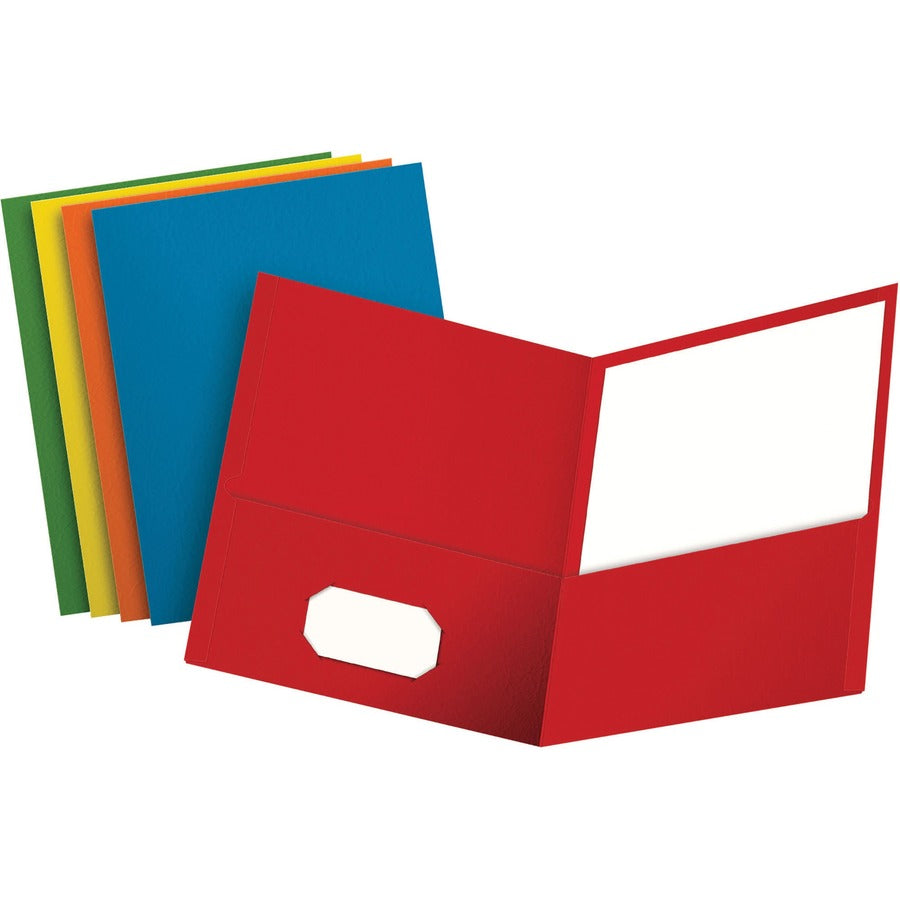 Oxford Letter Pocket Folder - 8 1/2" x 11" - 100 Sheets Capacity - 2 Internal Pocket - Leatherette - Blue, Green, Yellow, Orange, Red - Turned Edge - 10% Recycled - 25 / Box