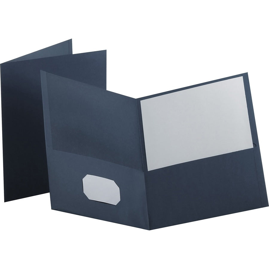 Oxford Letter Pocket Folder - 8 1/2" x 11" - 100 Sheets Capacity - 2 Internal Pocket - Leatherette - Dark Blue - Turned Edge - 10% Recycled - 25 / Box