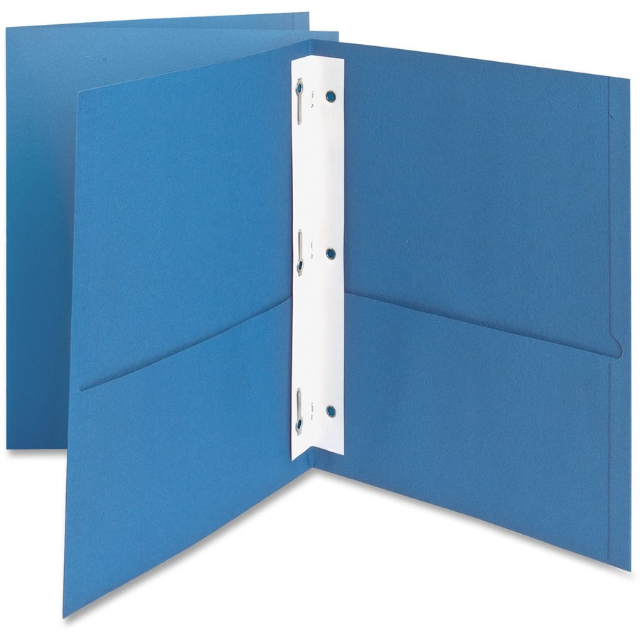Oxford Letter Recycled Pocket Folder - 8 1/2" x 11" - 85 Sheets Capacity - 3 Fastener - 1/2" for Folder - 2 Inside Front & Back Pocket - Leatherette - Light Blue - Tear Resistant, Durable, Punched - 10% Recycled - 25 / Box