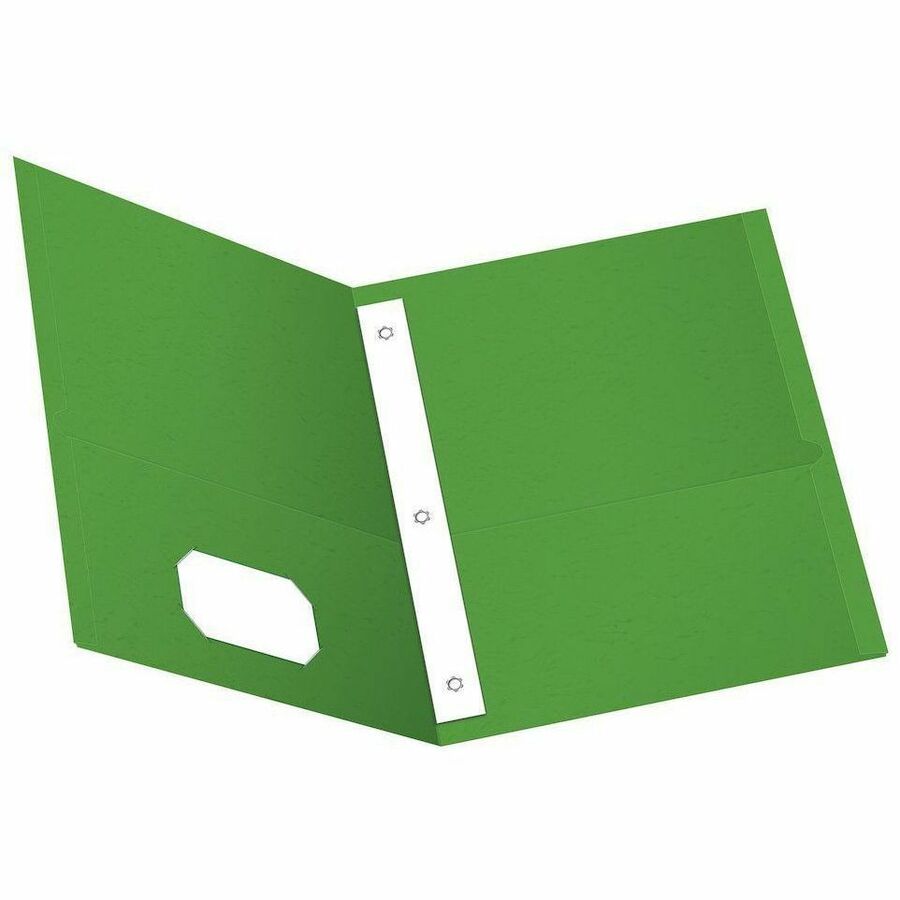 Oxford Letter Pocket Folder with Fastener - 8 1/2" x 11" - 135 Sheets Capacity - 3 x Prong Fastener - 1/2" for Folder - 2 Inside Front & Back Pocket - Leatherette, Fiber - Green - Tear Resistant, Durable, Punched, Textured, Die-cut, Business Card Holde...
