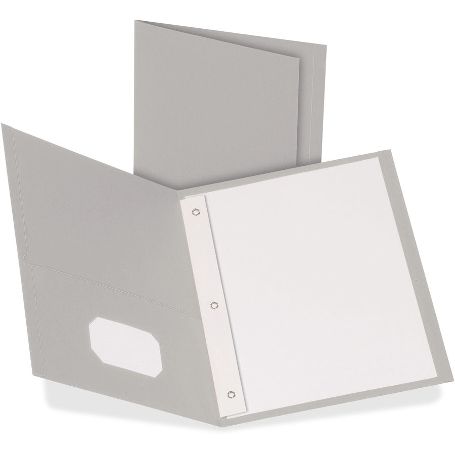Oxford Letter Pocket Folder - 8 1/2" x 11" - 3 Fastener - 1/2" for Folder - 2 Inside Front & Back Pocket - Leatherette - Gray - Tear Resistant, Durable - 10% Recycled - 25 / Box