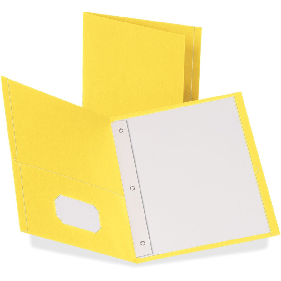 Oxford Letter Pocket Folder - 8 1/2" x 11" - 3 Fastener - 1/2" for Folder - 2 Inside Front & Back Pocket - Leatherette - Yellow - Tear Resistant - 10% Recycled - 25 / Box