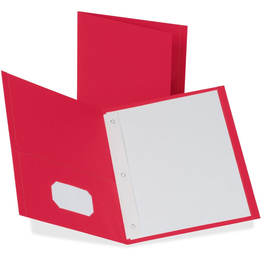 Oxford Letter Pocket Folder - 8 1/2" x 11" - 85 Sheets Capacity - 3 Fastener - 1/2" for Folder - 2 Inside Front & Back Pocket - Leatherette - Red - Tear Resistant, Durable, Punched - 10% Recycled - 25 / Box