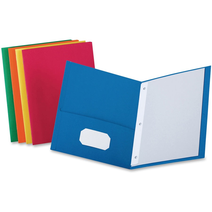 Oxford Letter Pocket Folder - 8 1/2" x 11" - 3 Fastener - 1/2" for Folder - 2 Inside Front & Back Pocket - Leatherette - Blue, Green, Yellow, Orange, Red - Tear Resistant - 10% Recycled - 25 / Box