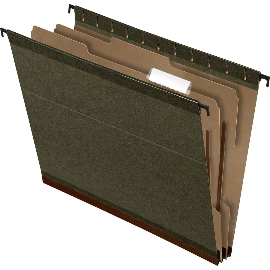 Pendaflex Letter Hanging Folder - 8 1/2" x 11" - 2" Expansion - 2" for Folder - 2 Divider - Tyvek, Pressboard - Green - Hanging System, Reinforced Gusset, Divider - 10% Recycled - 10 / Box