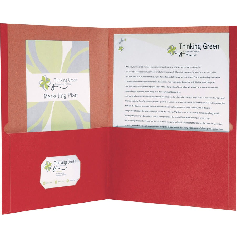 Oxford EarthWise Letter Pocket Folder - 8 1/2" x 11" - 100 Sheets Capacity - 2 Pocket - Red - 100% Recycled - 25 / Box