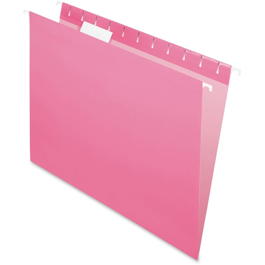 Pendaflex 1/5 Tab Cut Letter Hanging Folder - 8 1/2" x 11" - Pink - 100% Recycled - 25 / Box