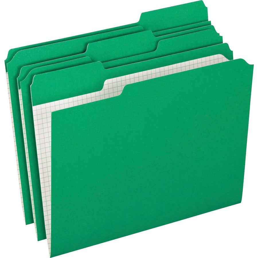 Pendaflex 1/3 Tab Cut Letter Top Tab File Folder - 8 1/2" x 11" - Top Tab Location - Assorted Tab Position - 11 pt. - Green - Reinforced Tab, Preprinted - 10% Recycled - 100 / Box