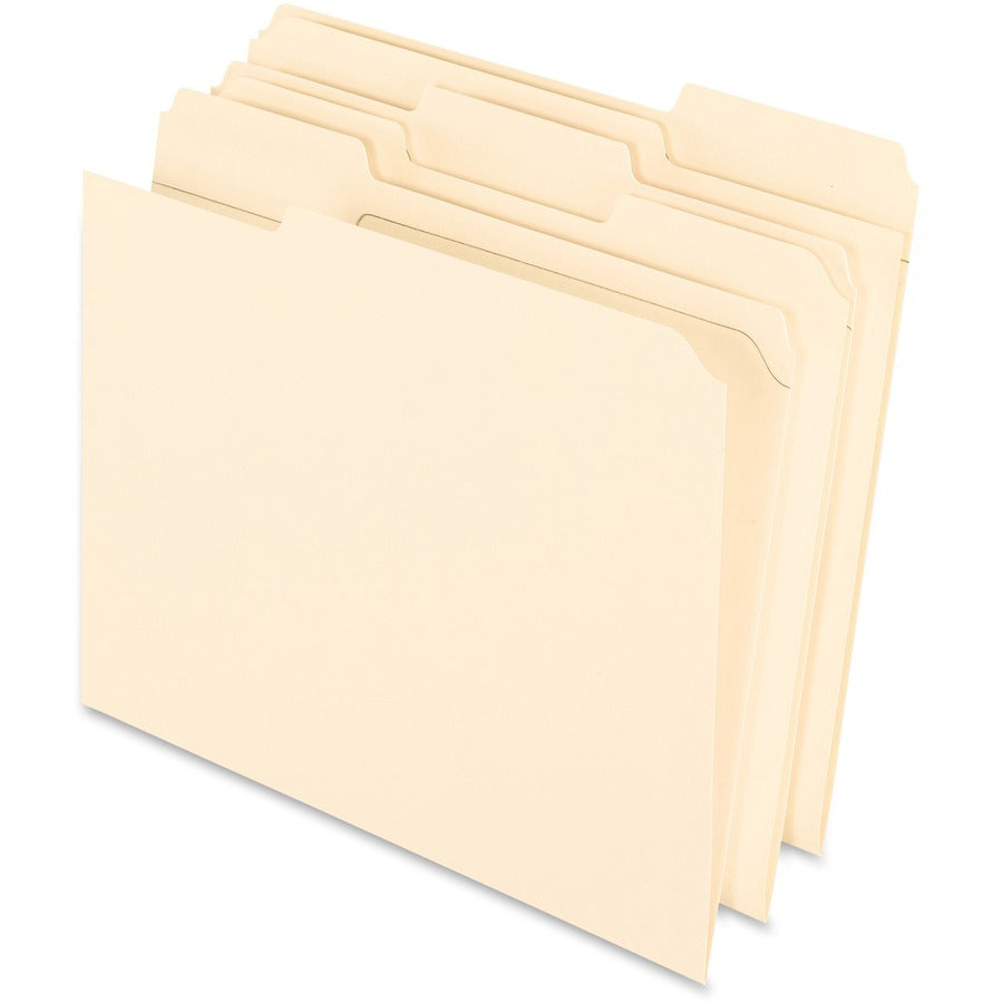 Pendaflex 1/3 Tab Cut Letter Top Tab File Folder - 8 1/2" x 11" - 3/4" Expansion - Top Tab Location - Assorted Tab Position - 11 pt. - 2 Plys - Manila Paper - Manila - Reinforced, Tear Resistant, Corner - 10% Recycled - 100 / Box