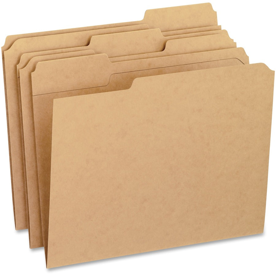 Pendaflex 1/3 Tab Cut Letter Top Tab File Folder - 8 1/2" x 11" - 3/4" Expansion - Top Tab Location - Assorted Tab Position - 11 pt. - Kraft - Kraft - Reinforced, Corner - 10% Recycled - 100 / Box