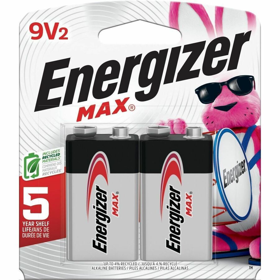 Energizer 9-Volt MAX Alkaline Batteries - For Multipurpose - 9V - 595 mAh - 9 V DC - 5 Year Shelf Life - 2 / Pack