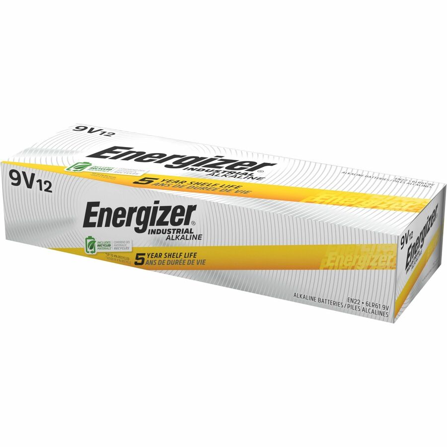Energizer Industrial Battery - For Gas Detector, Smoke Detector, Stud Finder - 9V - 9 V - 5 Year Shelf Life - 12 / Box