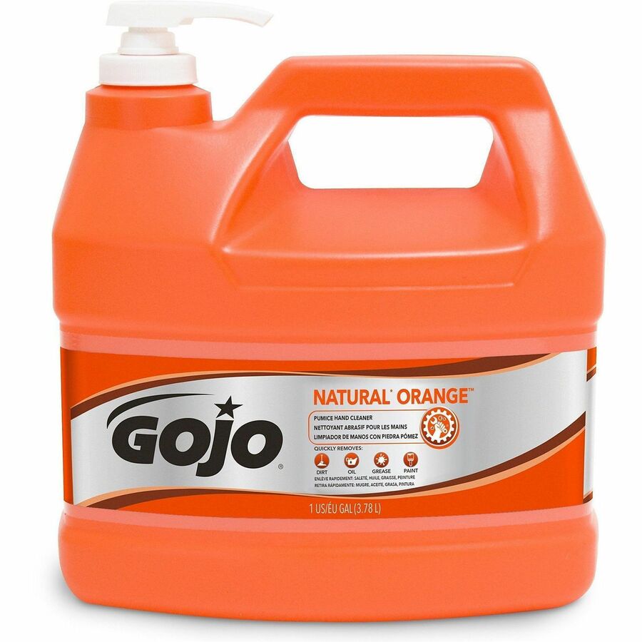 Gojo®, Natural Orange Pumice Hand Cleaner - Citrus Scent - 1 gal - Pump Bottle Dispenser - Dirt Remover, Oil Remover, Grease Remover - Hand - White - Heavy Duty, Fast Acting - 1 Each