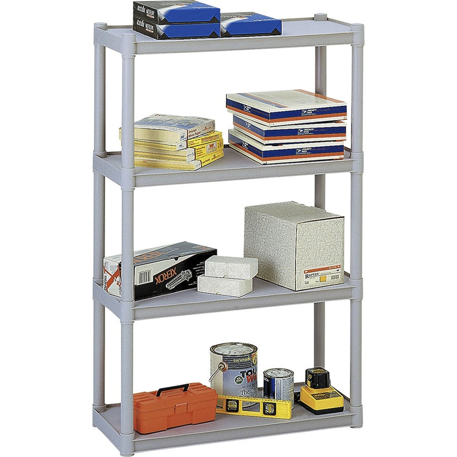 Iceberg Rough 'N Ready 4-Shelf Open Storage System - 32" Width x 13" Depth x 54" Height - 4 x Shelf(ves) - 300 lb Load Capacity - Scratch Resistant, Rust Proof, Dent Proof, Heavy Duty, Durable, Washable - Platinum - Polypropylene, Plastic - Recycled...