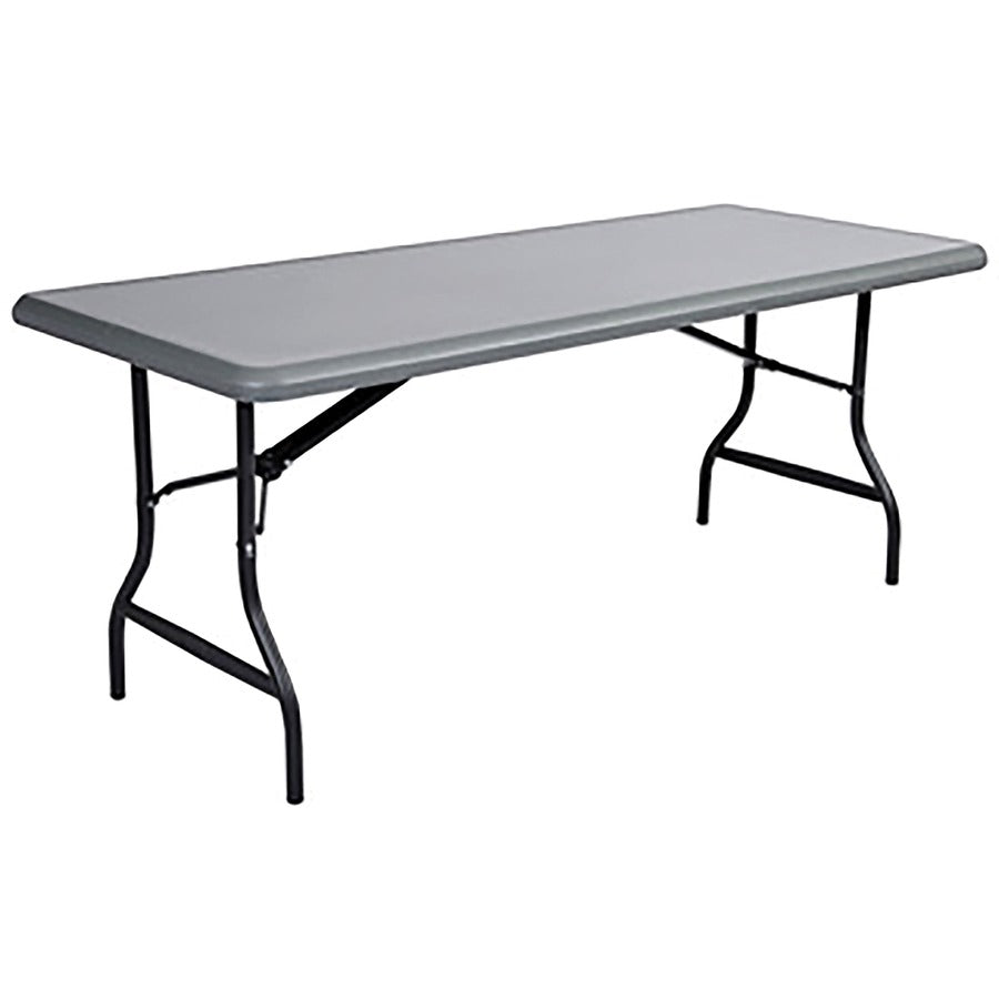 Iceberg IndestrucTable TOO 1200 Series Folding Table - Rectangle Top - Round Leg Base - 1200 lb Capacity - 96" Table Top Length x 30" Table Top Width x 1" Table Top Thickness x 1" Table Top Diameter - Indoor, Outdoor - Charcoal - Steel, Polyethylene, H...