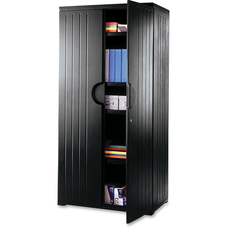Iceberg Officeworks 4-Shelf Storage Cabinet - 36" Width x 22" Depth x 72" Height - 4 x Shelf(ves) - 125 lb Load Capacity - Key Lock, Scratch Resistant, Dent Proof, Chemical Resistant - Black - Polyethylene, Resinite - Recycled - Assembly Required