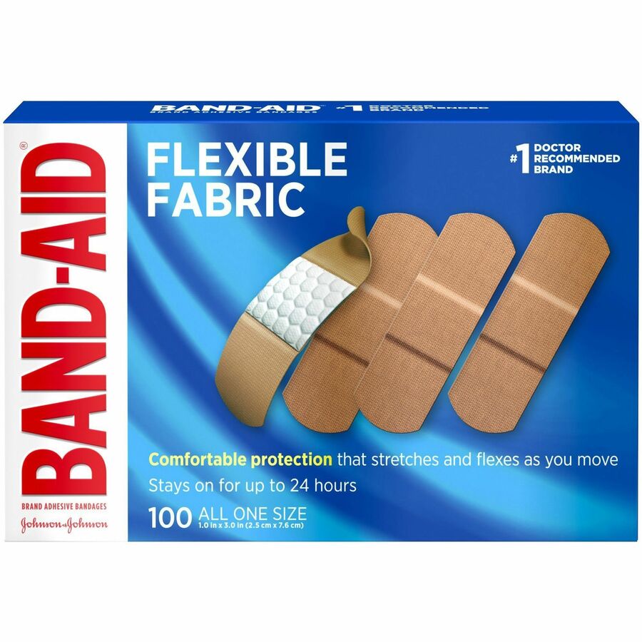 Band-Aid Flexible Fabric Adhesive Bandages - 100 - 1" Width - Beige - Fabric - 100 / Box