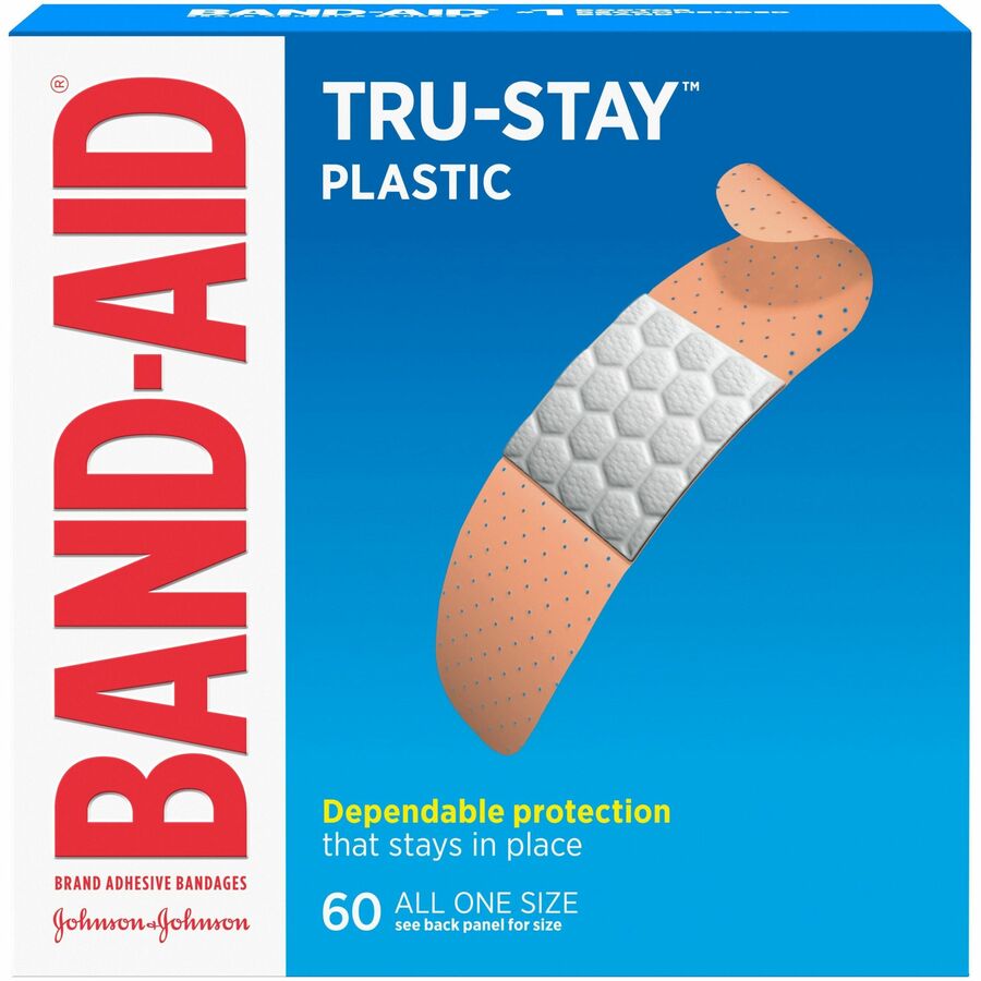 Band-Aid Tru-Stay Plastic Strips Adhesive Bandages - - 0.75" Width - Tan - 60 / Box
