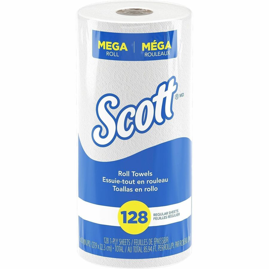 Scott®, Kitchen Paper Towels with Fast-Drying Absorbency Pockets - 1 Ply - 11" Width x 8.78" Length - 128 Sheets/Roll - 4.90" Roll Diameter - White - 20 / Carton