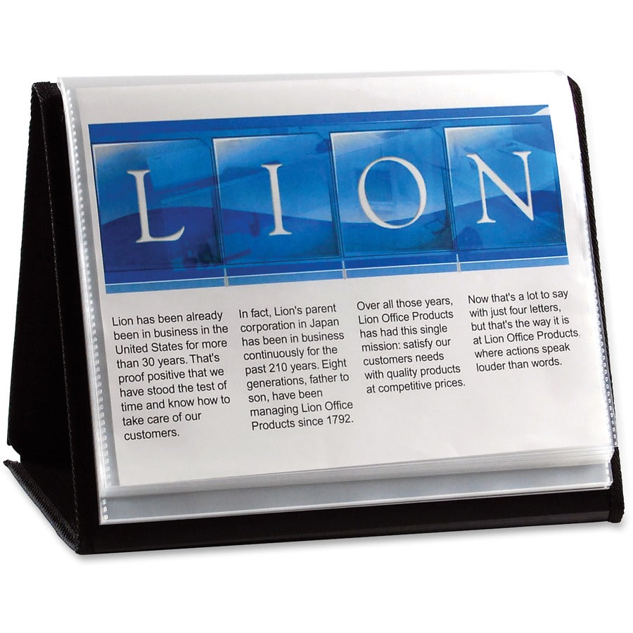Lion Flip-N-Tell Display Easel Books - Letter - 8 1/2" x 11" Sheet Size - 40 Sheet Capacity - Pocket: 20 - Horizontal Orientation - Polypropylene - Black - 1.50 lb - Non-stick, Acid-free, Lightweight, Reinforced Sewn Edge, Hook & Loop Closure, Business...