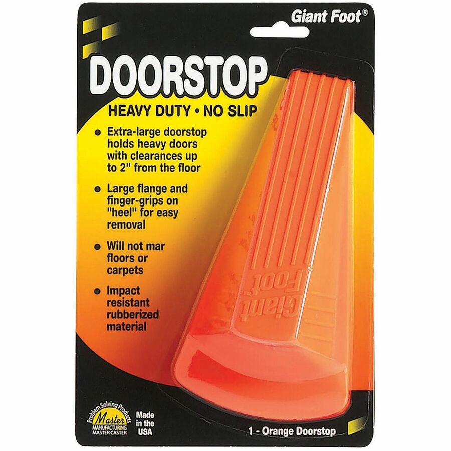 Giant Foot Doorstop - Orange - 2" Door Clearance - Non-skid Base, Prevent Scratches, Impact Resistant, Non-slip, Heavy Duty, Crush Proof - Rubber, Santoprene, Sanoprene - 2" Height x 3.5" Width - Orange - 1 Each