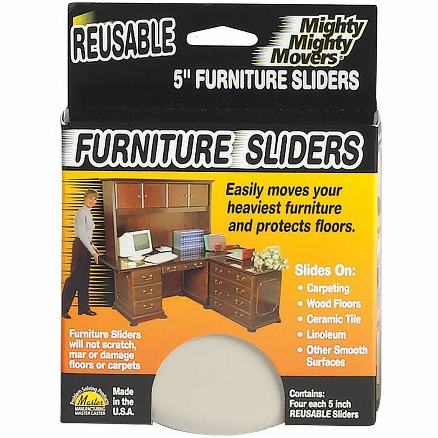 Mighty Mighty Movers Movers Furniture Sliders, Reusable - 375 mil Thickness x 5" Diameter - Polymer Plastic, Foam - Beige - 4 / Pack
