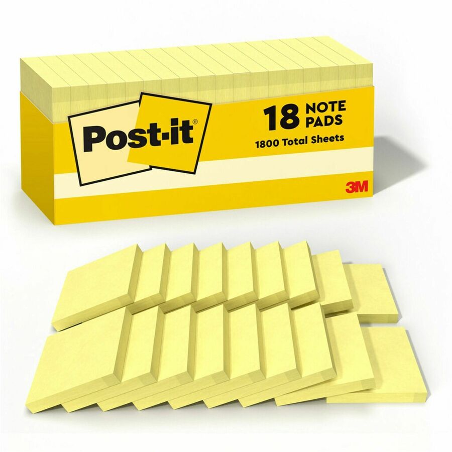Post-it®, Notes Cabinet Pack - 1620 - 3" Flag/Note Width x 3" Flag/Note Length - Square - 90 Sheets per Pad - Unruled - Canary Yellow - Paper - Self-adhesive, Repositionable - 18 / Pack