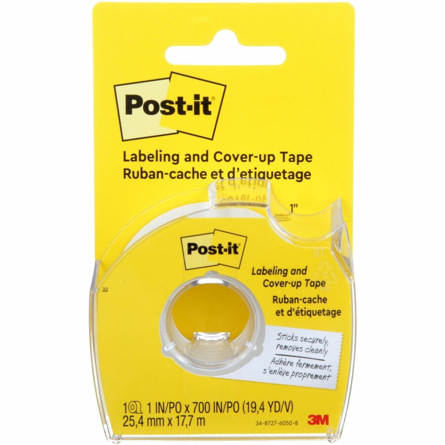 Post-it®, Labeling & Cover-up Tape - 1" Tape Width x 58.33 ft Tape Length - 6 Line(s) - White Tape - Removable - Yellow - 1 Roll