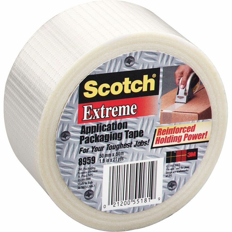 Scotch Extreme Application Packaging Tape - 54.60 yd Length x 2" Width x 5.7 mil Thickness - 3" Core - Clear - Synthetic Rubber - Glass Yarn Backing - Handheld Dispenser - Abrasion Resistant, Moisture Resistant, Scuff Resistant - For Shipping, Packing...