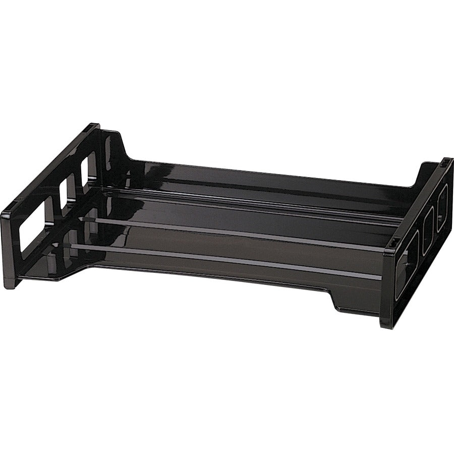 Officemate Side-Loading Desk Tray - 2.75" Height x 13.18" Width x 9" Depth - Desktop - Stackable, Durable, Non-stick, Portable, Carrying Handle - Black - 1 Each
