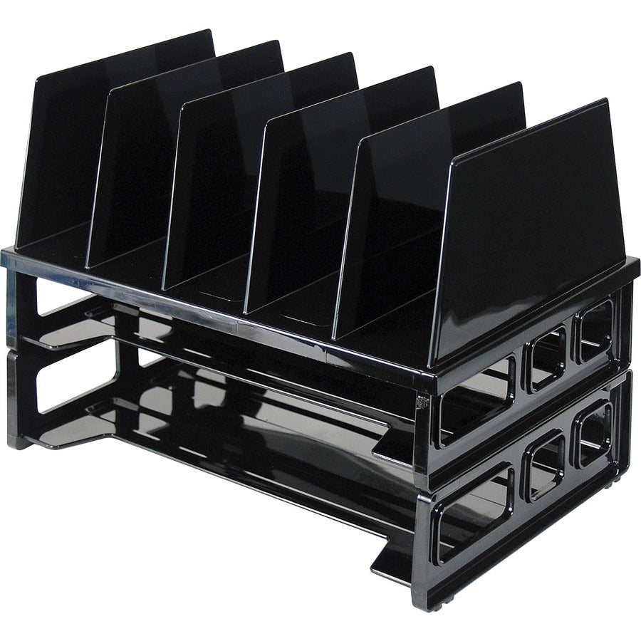 Officemate Sorter with Letter Trays - 5 Compartment(s) - 10.25" Height x 13.50" Width x 9.12" Depth - Desktop - Stackable - Black - 1 Pack