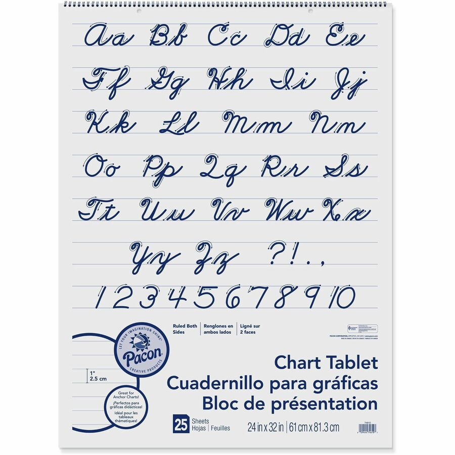 Pacon Ruled Chart Tablet - 25 Sheets - Spiral Bound - Ruled Front Ruling - 1" Ruled - 24" x 32" Sheet Size - White Paper - Stiff Cover - Sturdy Back, Recyclable, Dual Sided - 1 Each