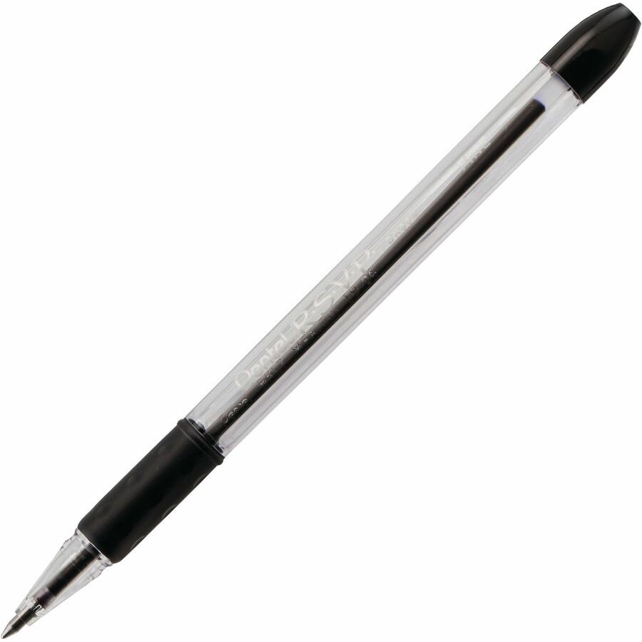 Pentel R.S.V.P. Ballpoint Stick Pens - Refillable - Black Ink - Clear Barrel - 12 / Dozen