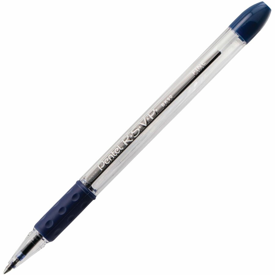 Pentel R.S.V.P. Ballpoint Stick Pens - Refillable - Blue Ink - Clear Barrel - 12 / Dozen