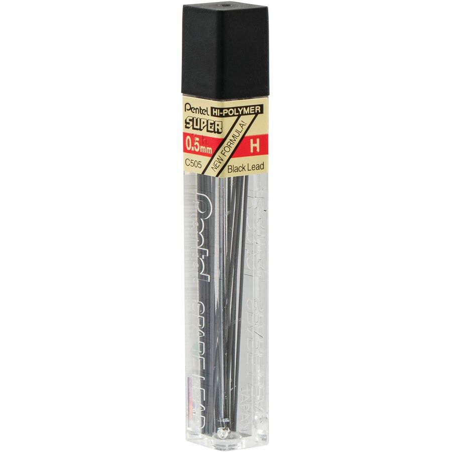 Pentel Super Hi-Polymer Pencil Leads H 0.5 mm - 0.5 mm , Fine Point - H - Black Lead - 12 / Tub