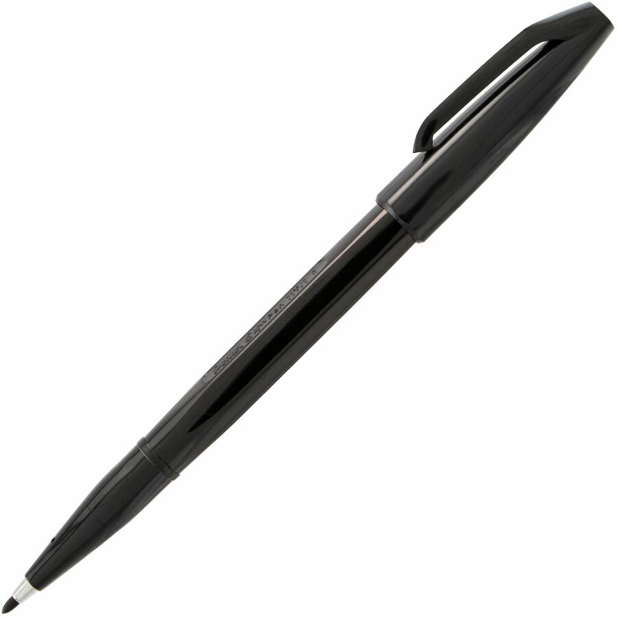 Pentel Fiber-tipped Sign Pens - Black Ink - Water Based - Black Barrel - Fiber Tip - 12 / Dozen