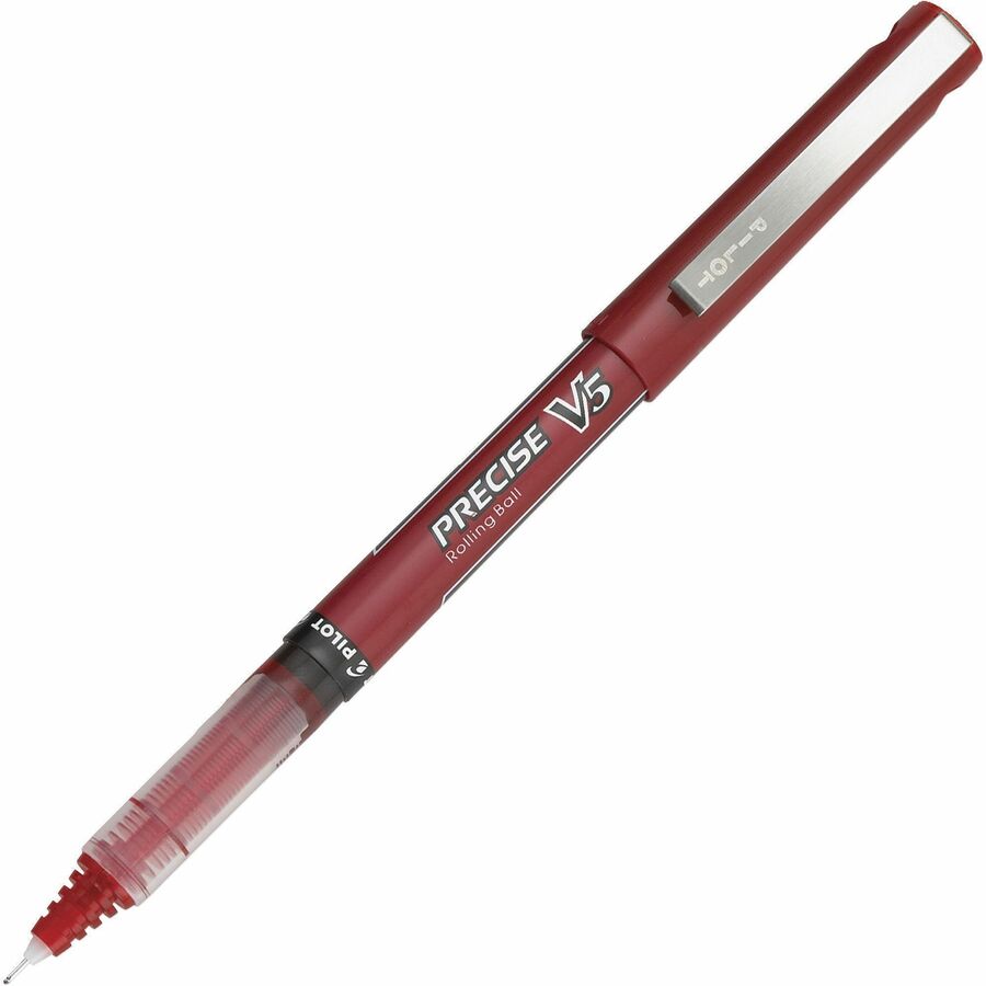Pilot Precise V5 Extra-Fine Premium Capped Rolling Ball Pens - Red Ink - Red Plastic Barrel - 12 / Dozen