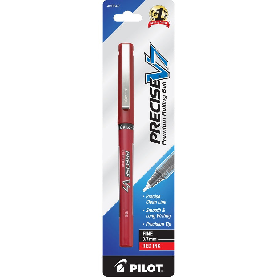 Pilot Precise V7 Fine Premium Capped Rolling Ball Pens - Red Ink - Red Barrel - 1 Each